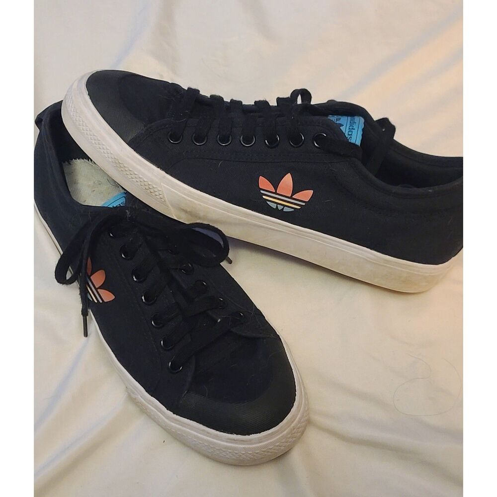 Adidas NIZZA Men's Classic Black with Colorful Trefoil Canvas Sneaker Size 12